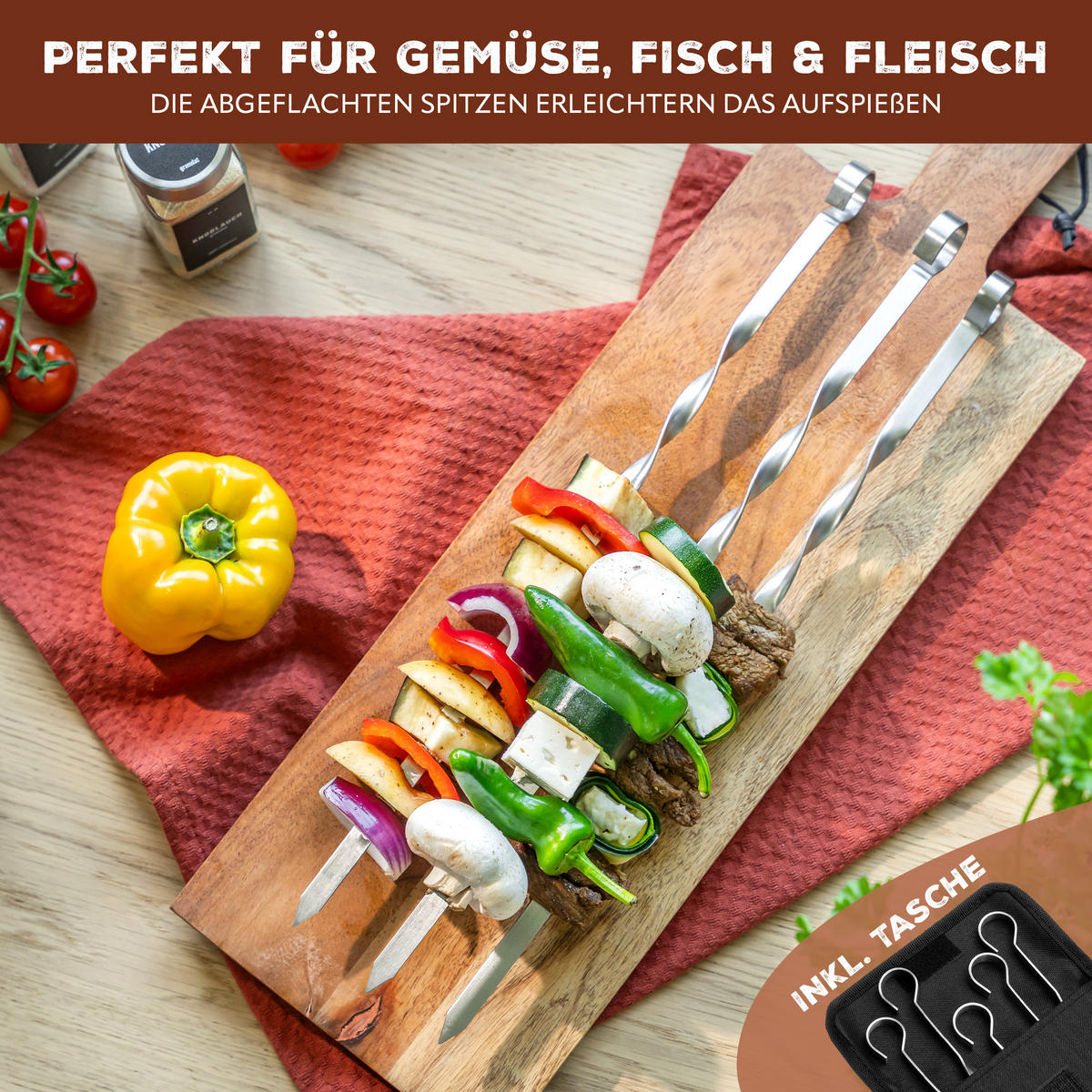 GRILLSPIESSE 10er-Set, silber, Edelstahl - Edelstahlfarben, Metall (1cm) - bremermann