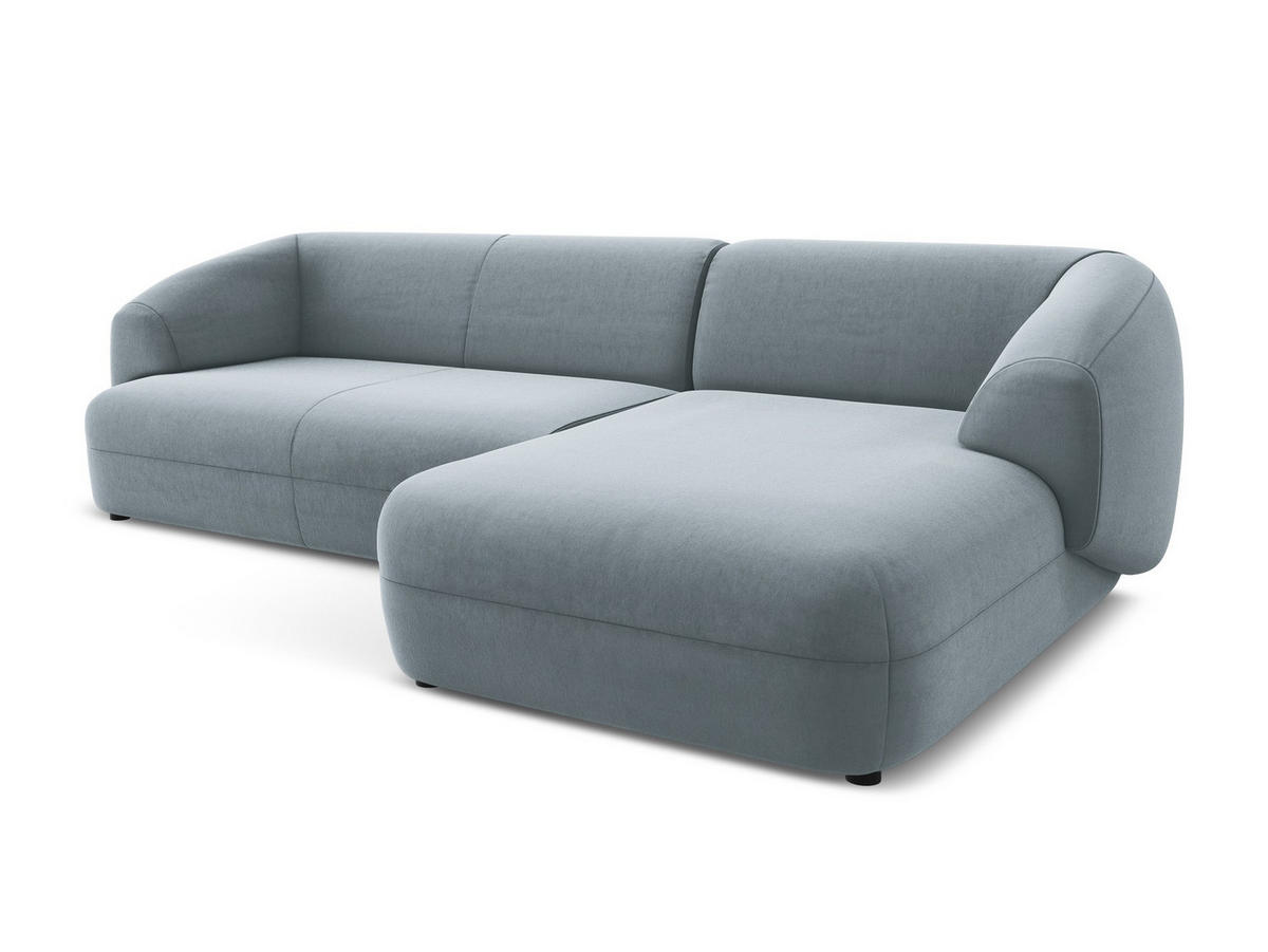 ECKSOFA Rechts Samt Stoff Blau - Blau/Schwarz, Kunststoff/Textil (280/156cm) - Makamii