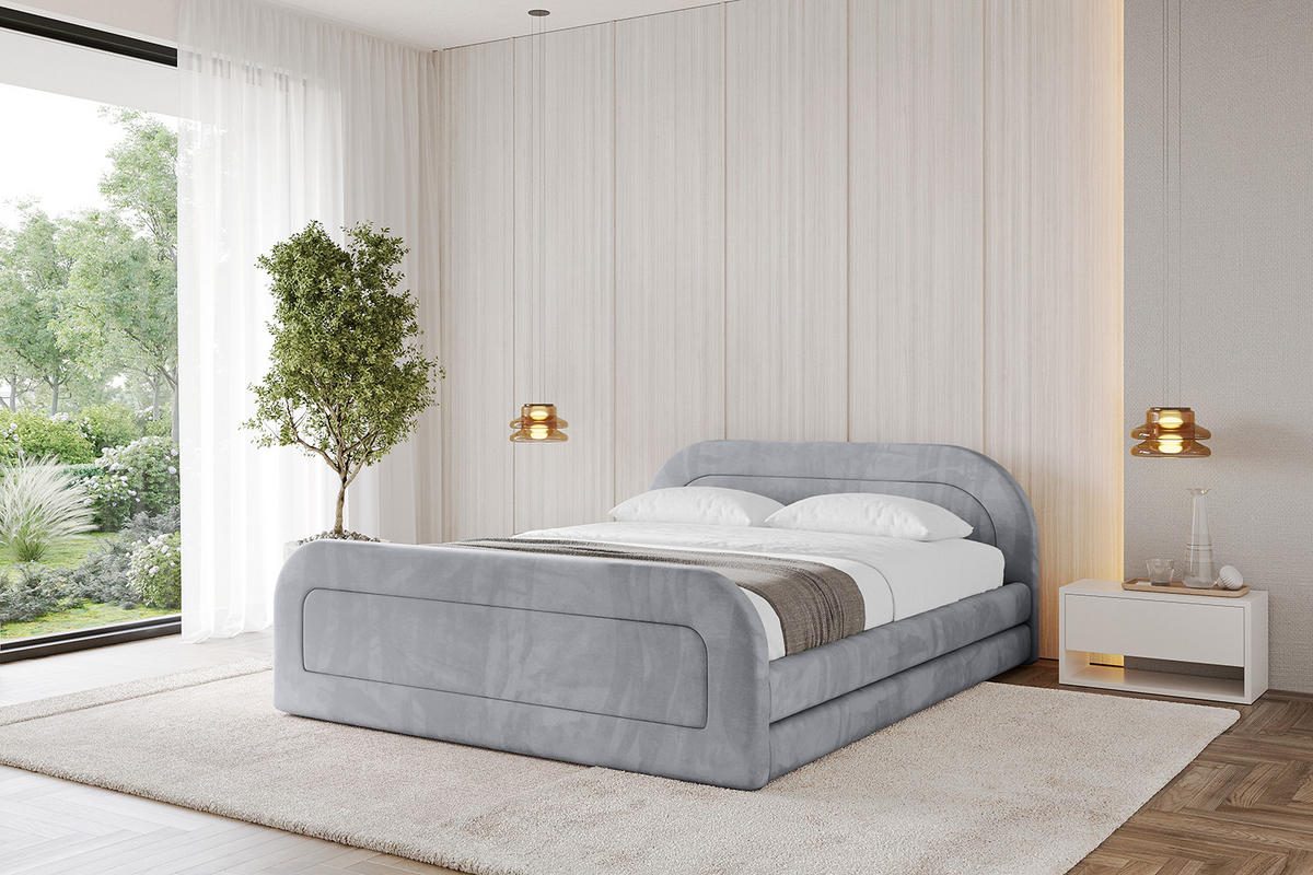 POLSTERBETT mit Bettkasten, Fußteil und Lattenrost, Boxbett mit Matratze H3/H4 - LERIS-v1-Z 120x200 Hellgrau - Hellgrau, Holzwerkstoff/Textil (120/200cm) - ALTDECOR