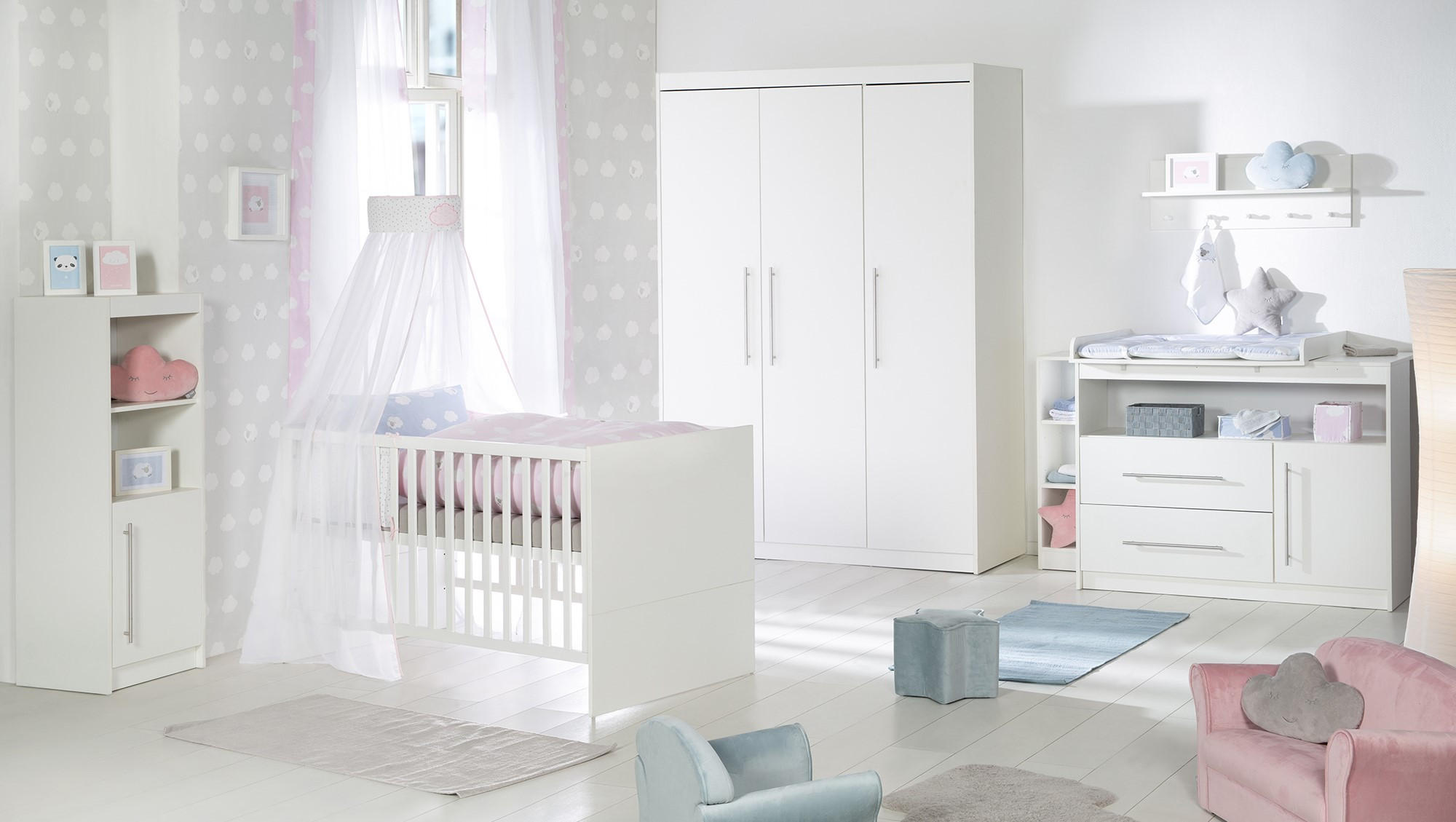 BABYZIMMER-SET Maren, mit breiter Wickelkommode, 2-teilig - Weiß, Holzwerkstoff (76/80/142cm) - Roba