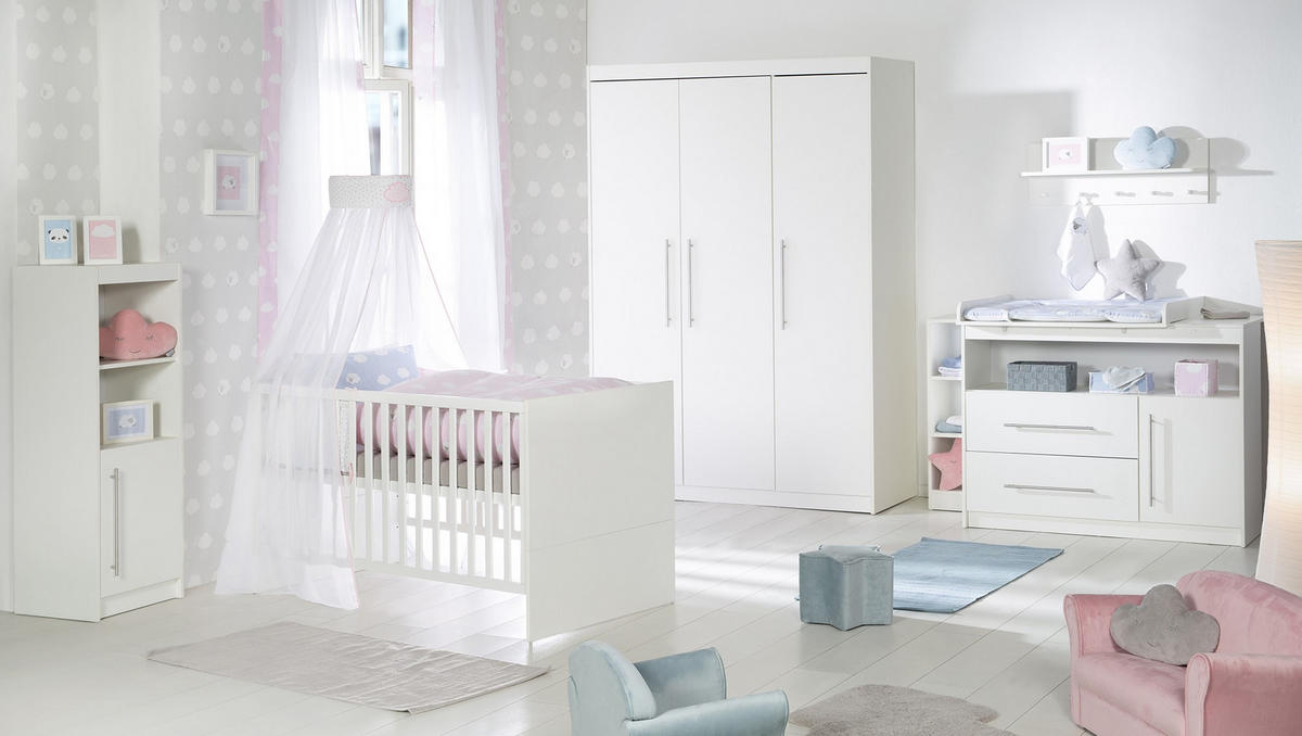 BABYZIMMER-SET Maren, mit breiter Wickelkommode, 3-teilig - Weiß, Holzwerkstoff (76/80/142cm) - Roba