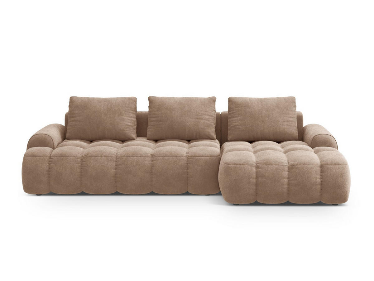 AUSKLAPPBARES-ECKSOFA rechts mit Container Linz aus Samt dunkelbeige 3 Sitzplätze - Mokka, Textil (142/275cm) - Cosmopolitan Design