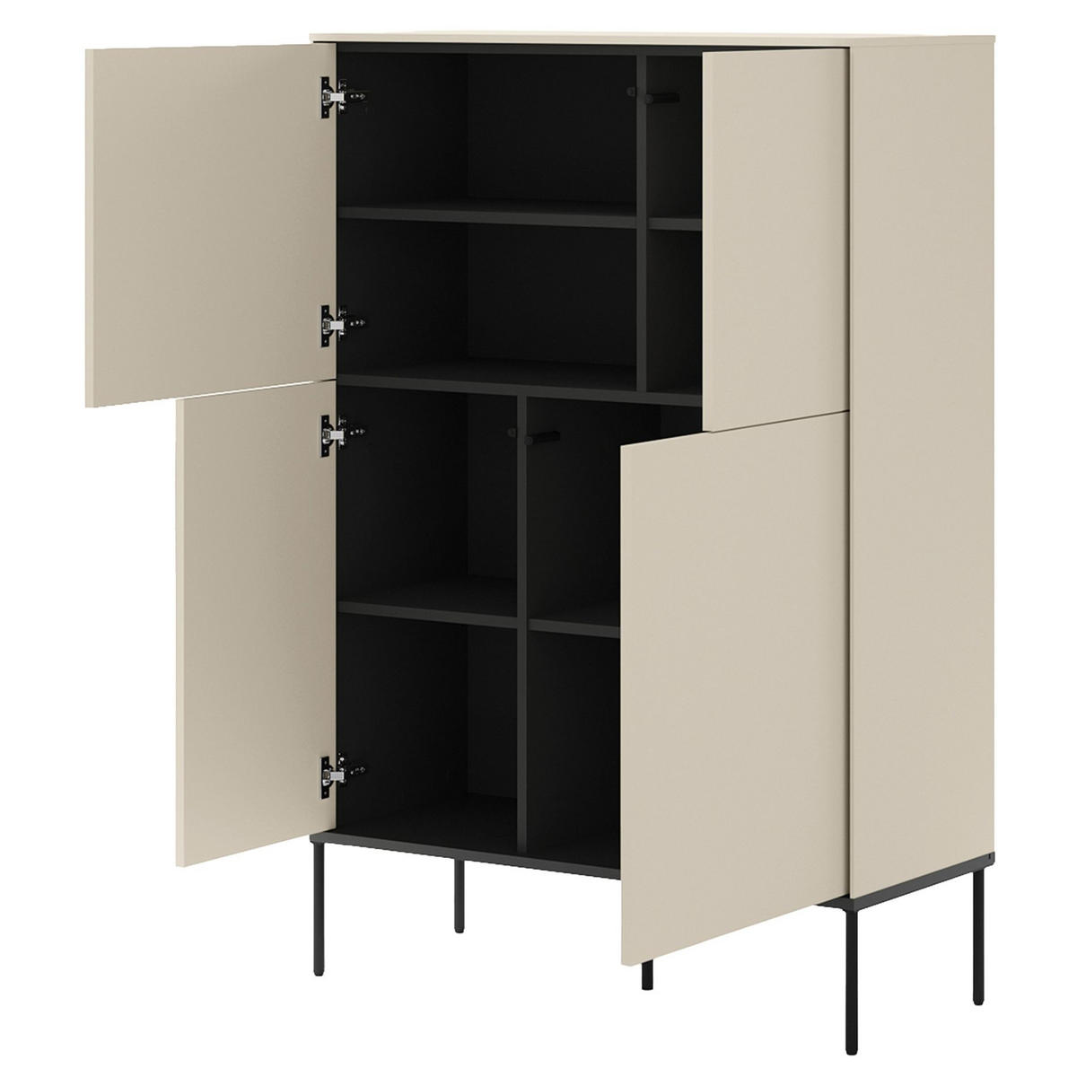 HIGHBOARD Bellezo Creme 95 cm hoch - Creme/Schwarz, Holzwerkstoff/Metall (95/142/41cm) - Selsey