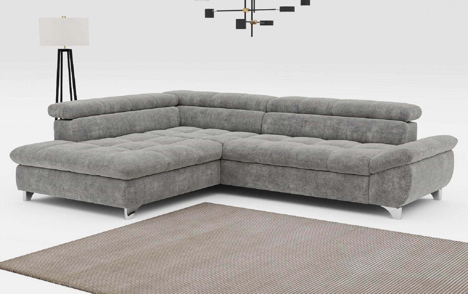 ECKSOFA mit Schlaffunktion und verstellbare Kopflehnen - Silberfarben/Grau, Textil/Metall (312/234cm) - Cotta