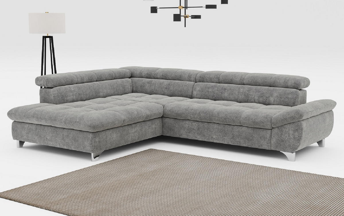 ECKSOFA mit Schlaffunktion und verstellbare Kopflehnen - Silberfarben/Grau, Textil/Metall (312/234cm) - Cotta