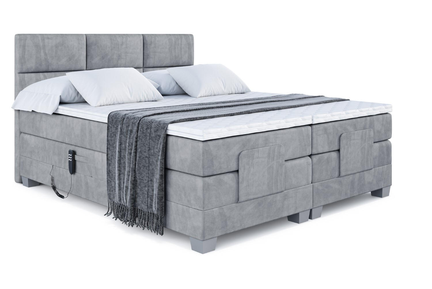 BOXSPRINGBETT elektrisch verstellbar mit 2 Matratzen H4/Taschenfederung PROT EL 200 x 200 Hellgrau - Hellgrau, Holzwerkstoff (207/200cm) - ALTDECOR