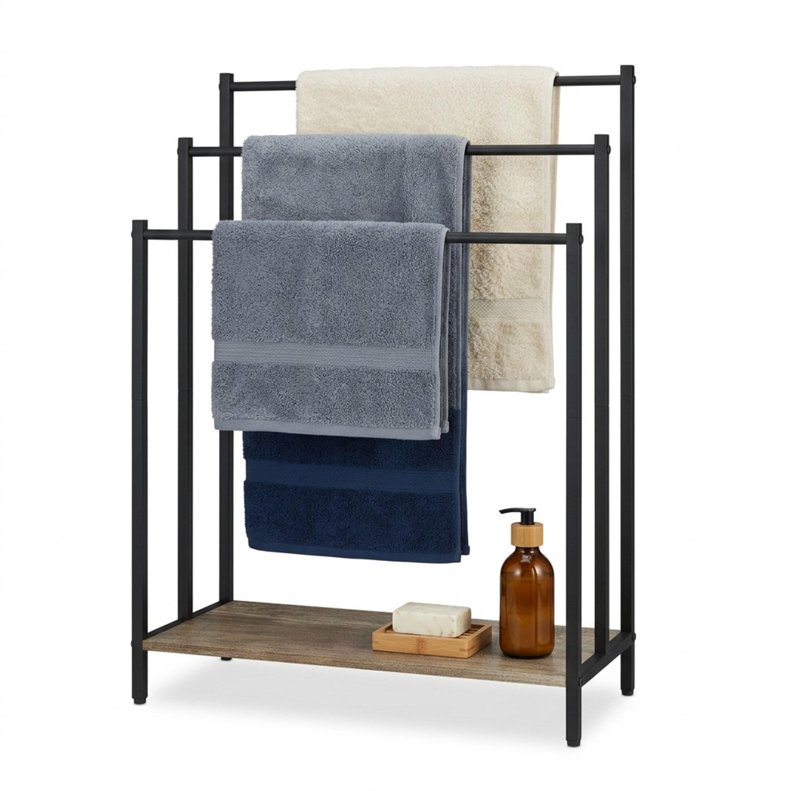 HANDTUCHSTÄNDER - Schwarz, Holzwerkstoff/Metall (60/81/28cm) - Relaxdays