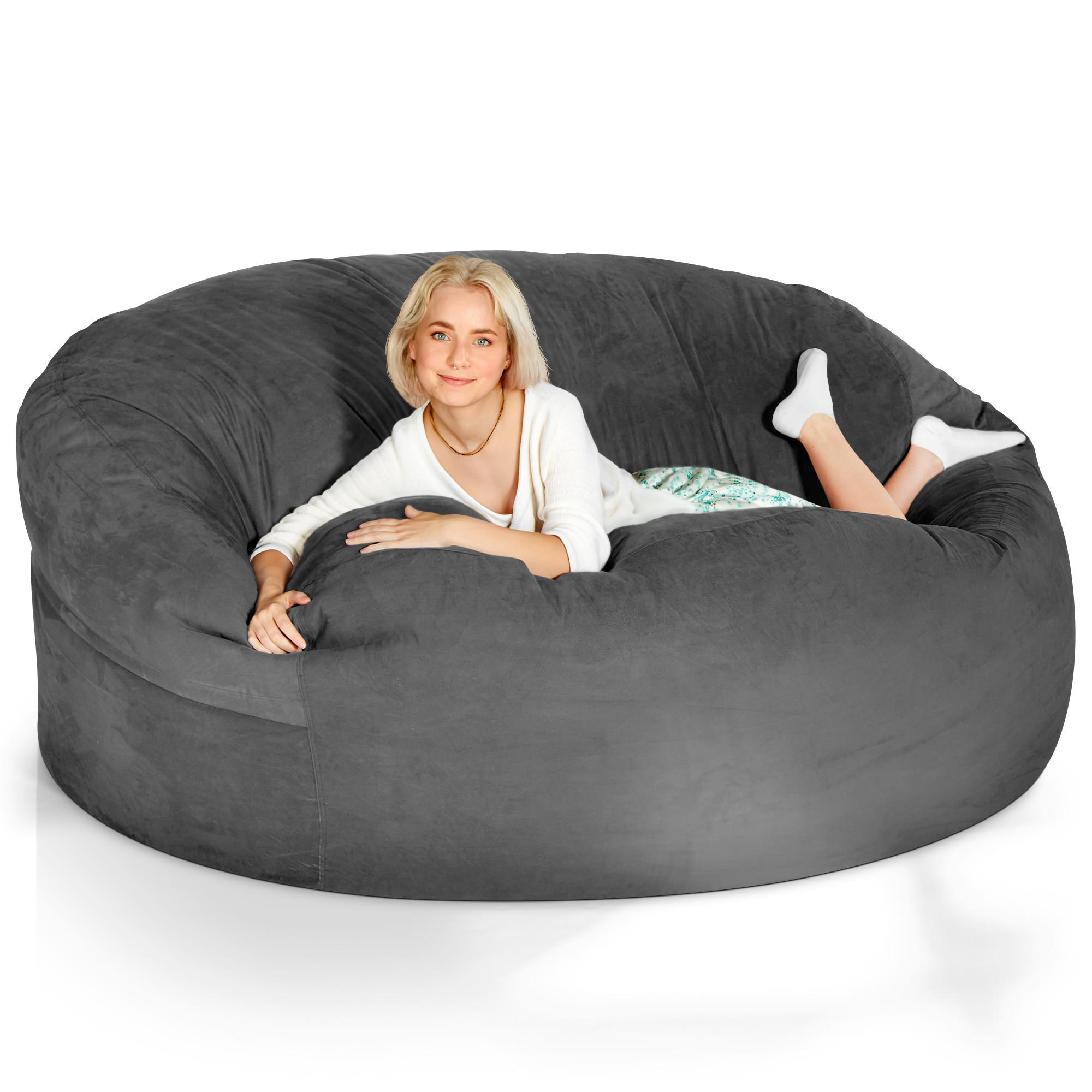 RIESEN-SITZSACK XXL JUMBO Velours 6ft - Dunkelgrau, Textil (180/120/180cm) - Green Bean