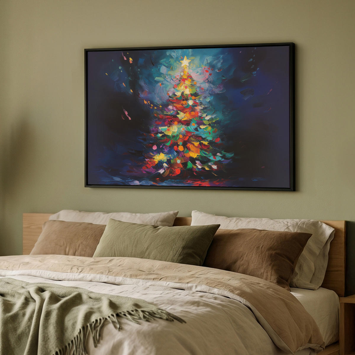 LEINWAND Bilder mit Rahmen - Weihnachtsbaum - Weihnachten - Abstrakt - Farbenfroh - 90x60 - Multicolor, Textil (90/60cm) - MuchoWow