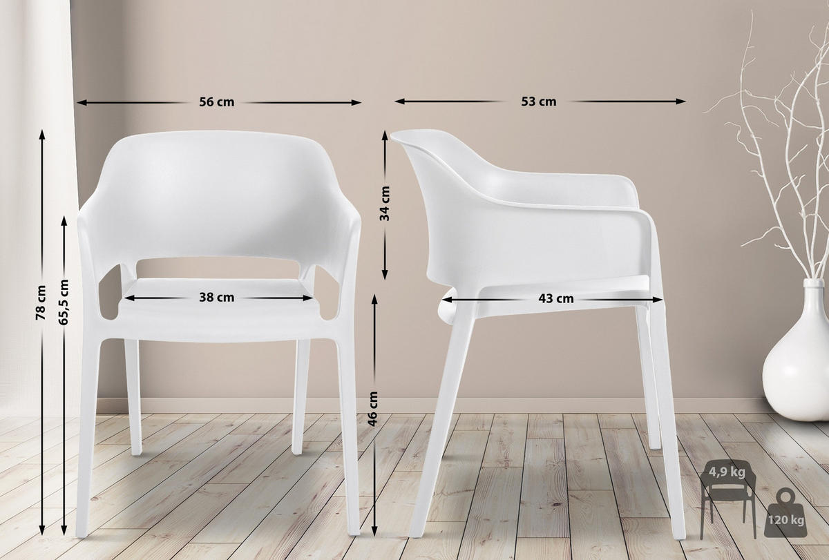 GARTENSTUHL Kunststoff weiß - Weiß, Kunststoff (56/78/53cm) - CLP