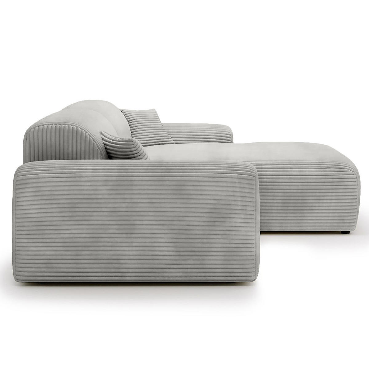 ECKSOFA mit Longchair - Cord - Silberfarben/Schwarz, Kunststoff/Textil (284/178cm) - home24