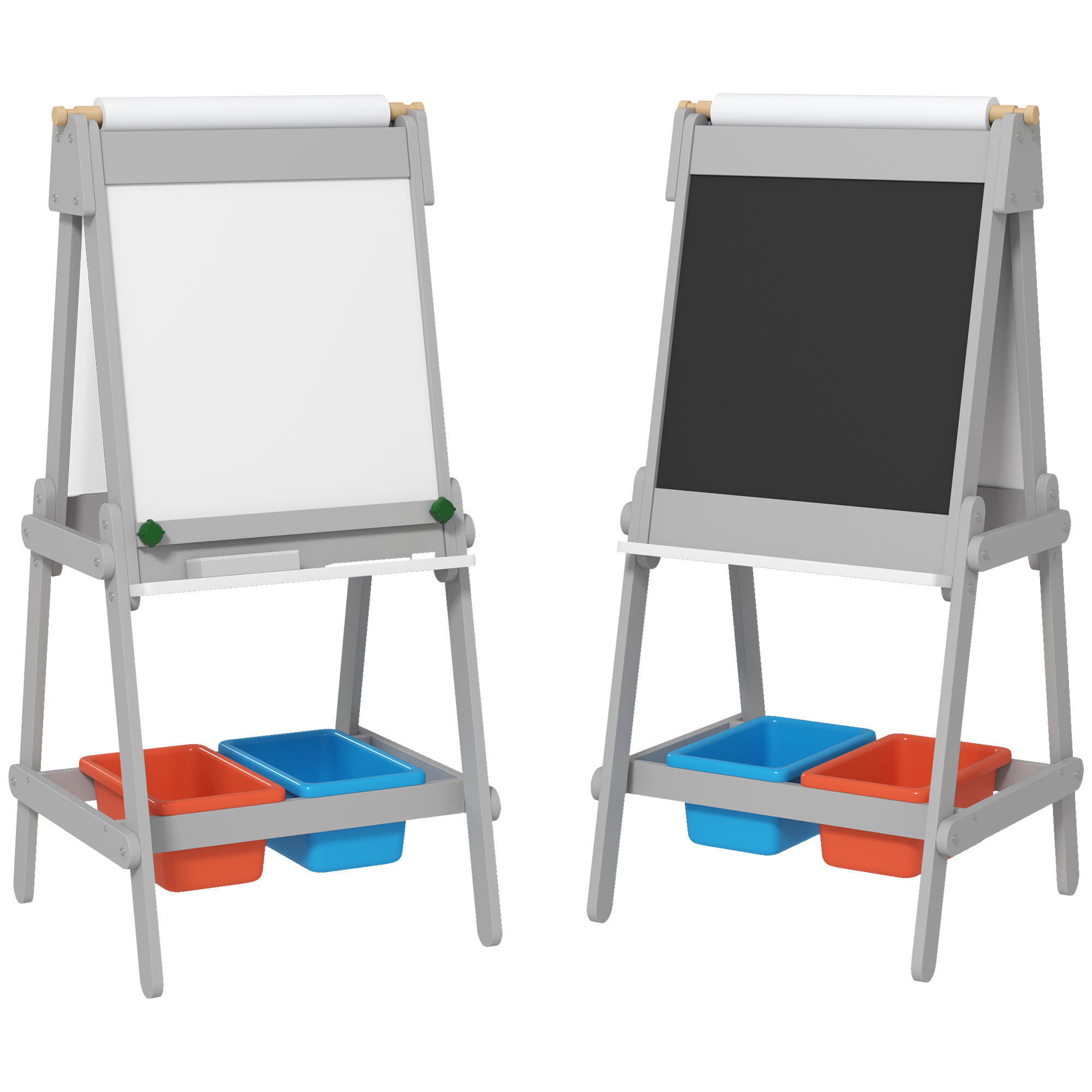 3-IN-1 Kindertafel, doppelseitige Kinder Staffelei mit Kreidetafel, Whiteboard - Grau, Holzwerkstoff (50/108/51cm) - AIYAPLAY