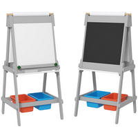 3-IN-1 Kindertafel, doppelseitige Kinder Staffelei mit Kreidetafel, Whiteboard - Grau, Holzwerkstoff (50/108/51cm) - AIYAPLAY