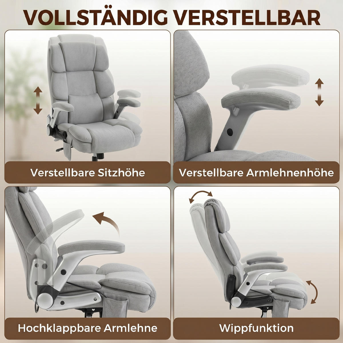 BÜROSTUHL Hellgrau Schneeflanell (70% Baumwolle, 30% Polyester) 82xx70x122 xm - Hellgrau, Kunststoff (70/122/82cm) - DESIGN IN