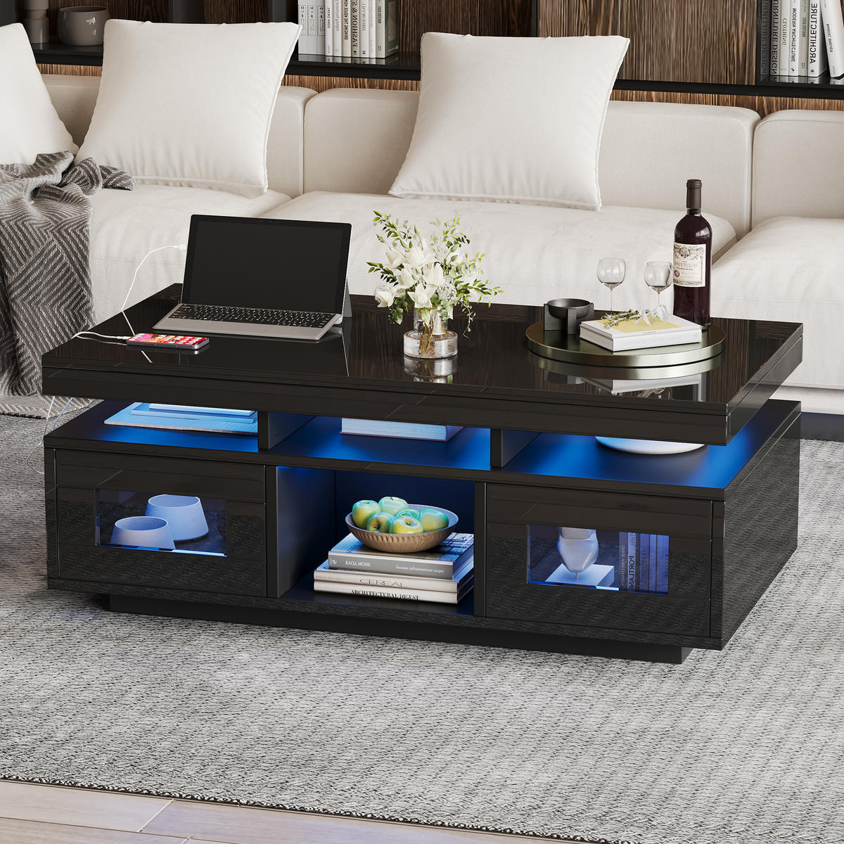 COUCHTISCH Schwarz 100/50/43 cm - Schwarz, Holzwerkstoff (50/100/43cm) - PANGIVO