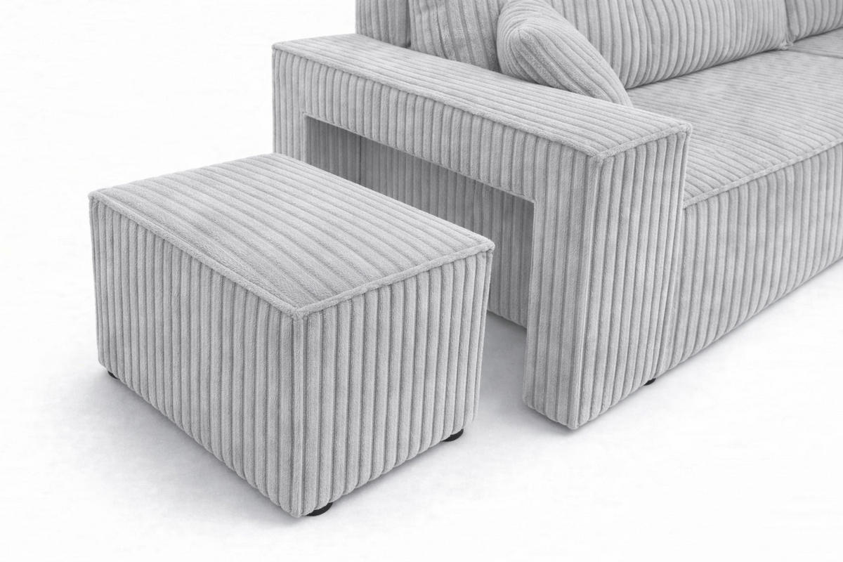 ECKSOFA Mit Schlaffunktion Und Pouf, Cordstoff Tilia, Grau, Rechts, Best L Mit Pouf - Grau, Holz (244/145cm) - Kaiser Möbel