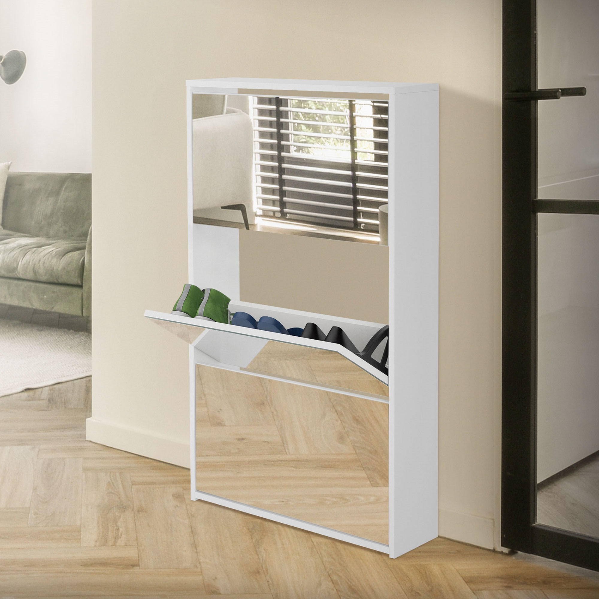 SCHUHSCHRANK mit Spiegel - Weiß, Holzwerkstoff (17/113/63cm) - ML-DESIGN