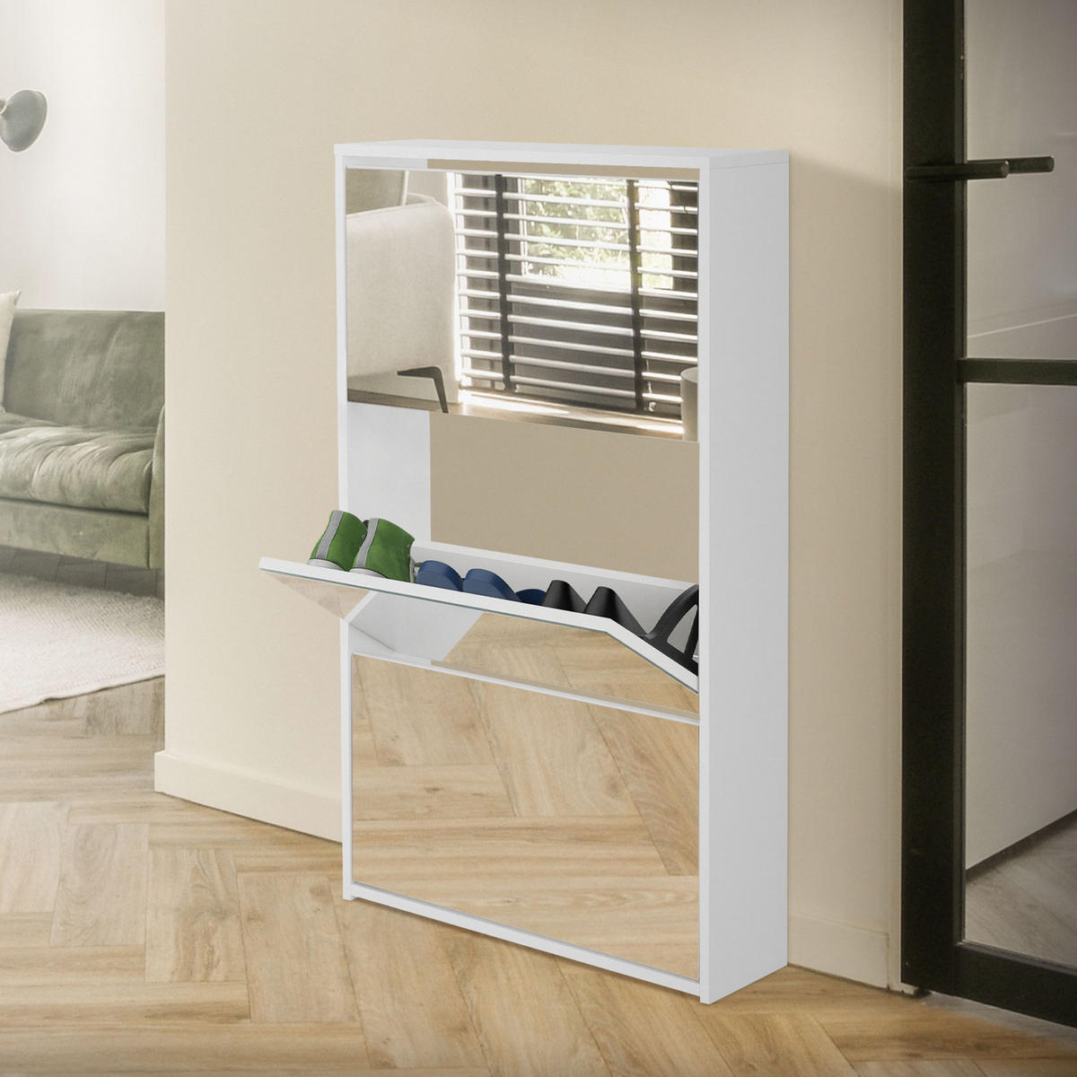 SCHUHSCHRANK mit Spiegel - Weiß, Holzwerkstoff (17/113/63cm) - ML-DESIGN