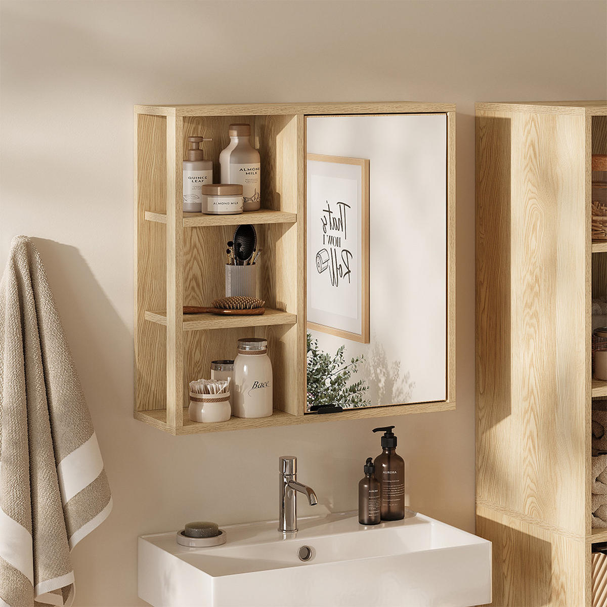 BADSPIEGELSCHRANK Arven, Eiche, 60 x 60 cm - Eichefarben, Holzwerkstoff (60/60/20cm) - Vicco