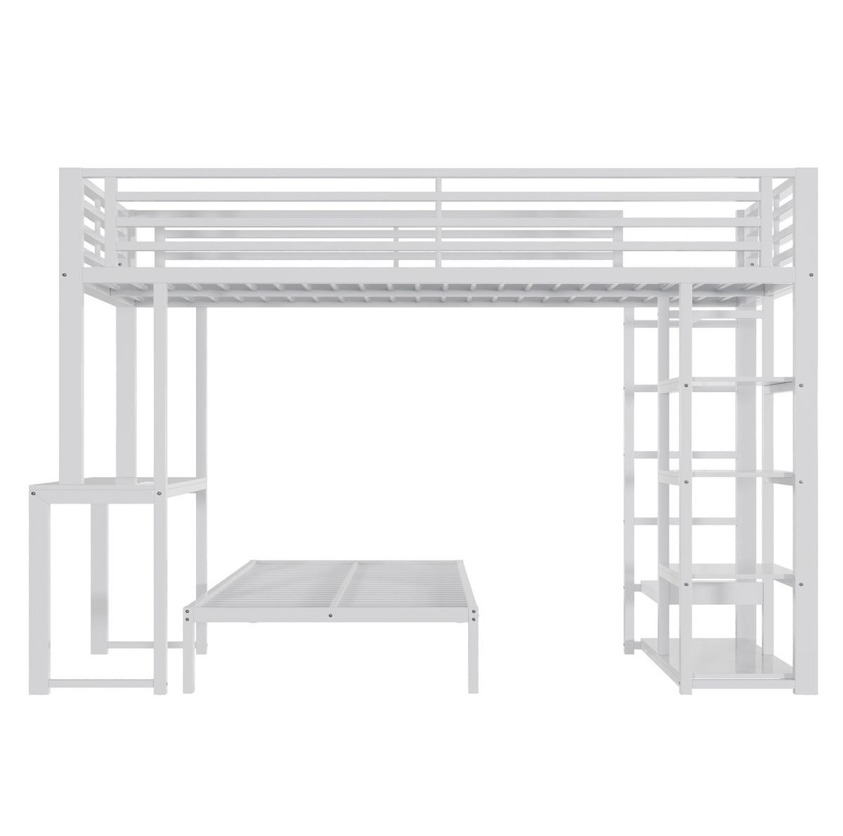 ETAGENBETT 90/200 cm Weiß mit Schreibtisch und Kleideraufbewahrung - Weiß, Metall (90/200cm) - MIVRAY