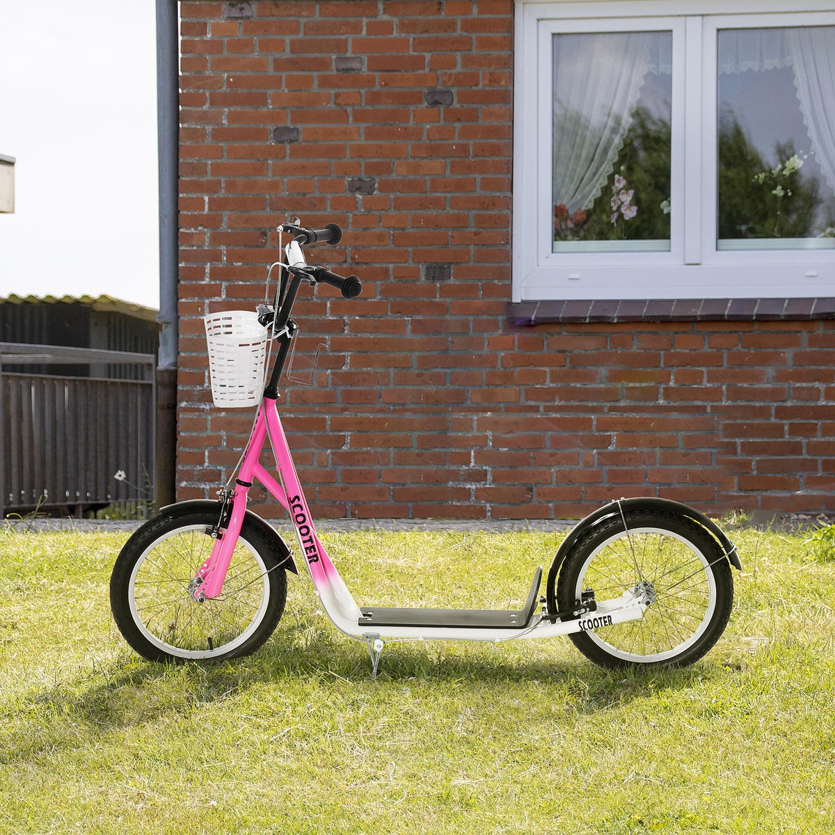 KINDERROLLER Scooter Tretroller mit Bremse Korb höhenverstellbar Gummi Rosa - Rosa, Metall (139/58/96cm) - HOMCOM