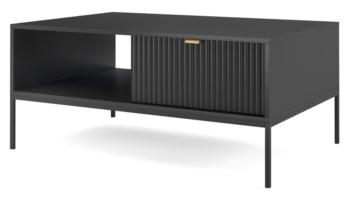 COUCHTISCH Kioto 104 cm in Schwarz mit Schubladen und Metallbeinen - Goldfarben/Schwarz, Holzwerkstoff/Metall (68/104/46cm) - Ravio