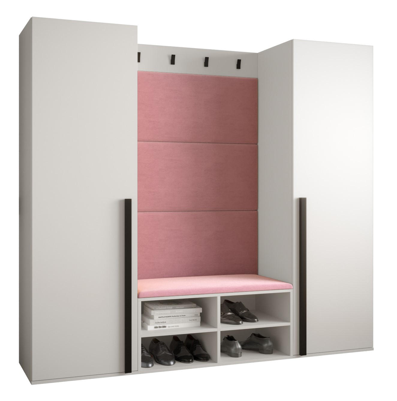 Möbel Kryspol Garderoben-Set Weiß, Pink 184x184x42 cm