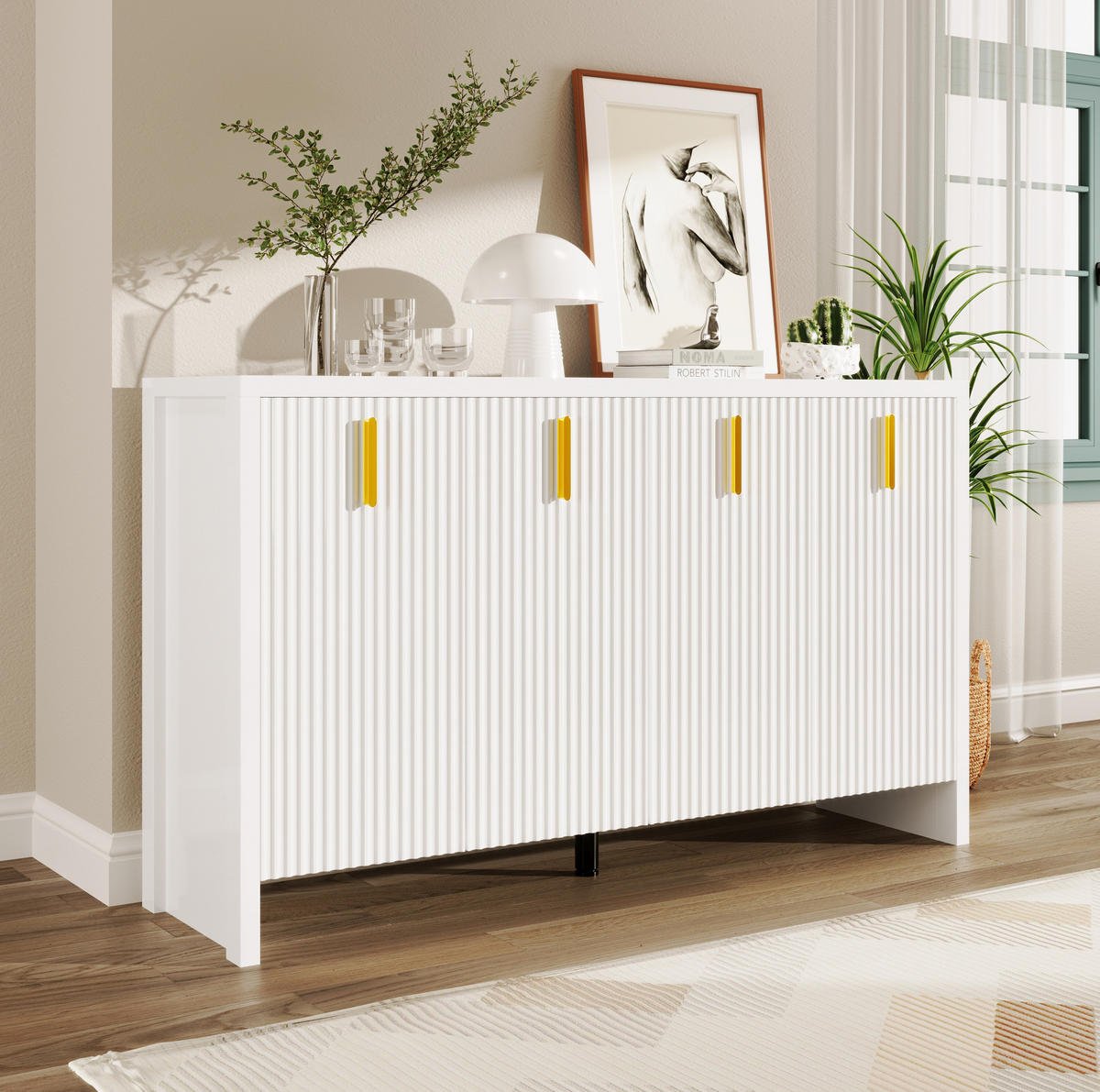 SIDEBOARD 140/38/80 cm Weiß aus Holzwerkstoff mit 4 Türen - Weiß, Holzwerkstoff (140/80/38cm) - OKWISH