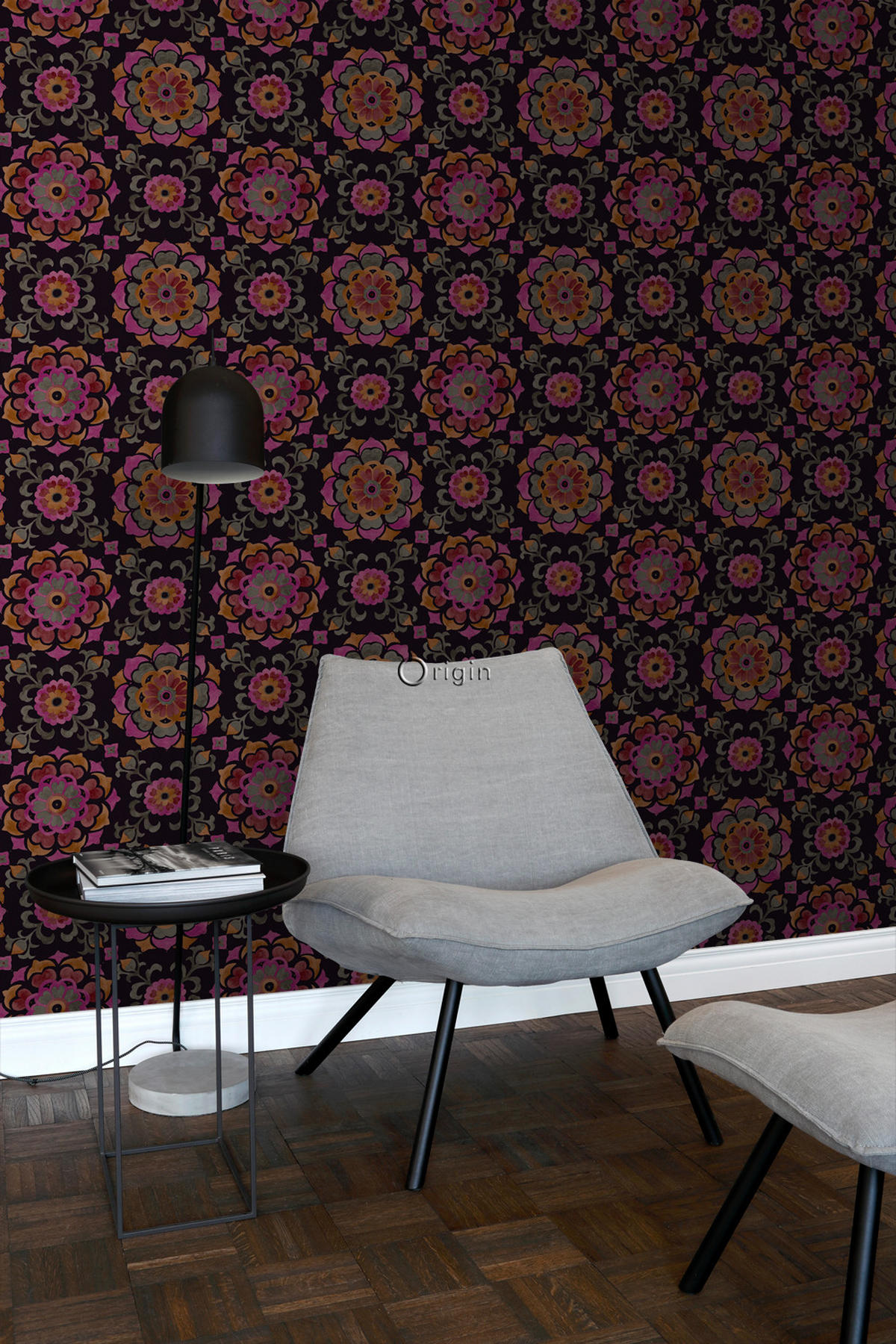 TAPETE Suzani Blumen 53 cm x 10.05 m - Schwarz, Papier (53/1000cm) - Origin Wallcoverings