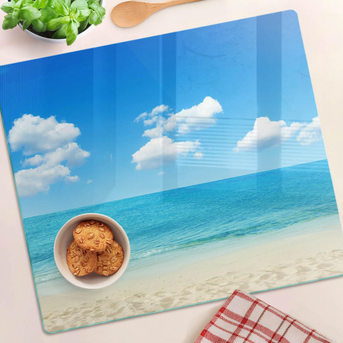 GLASPLATTE 60x52 cm Paradise Beach - Blau, Glas (60/0.4/52cm) - TULUP