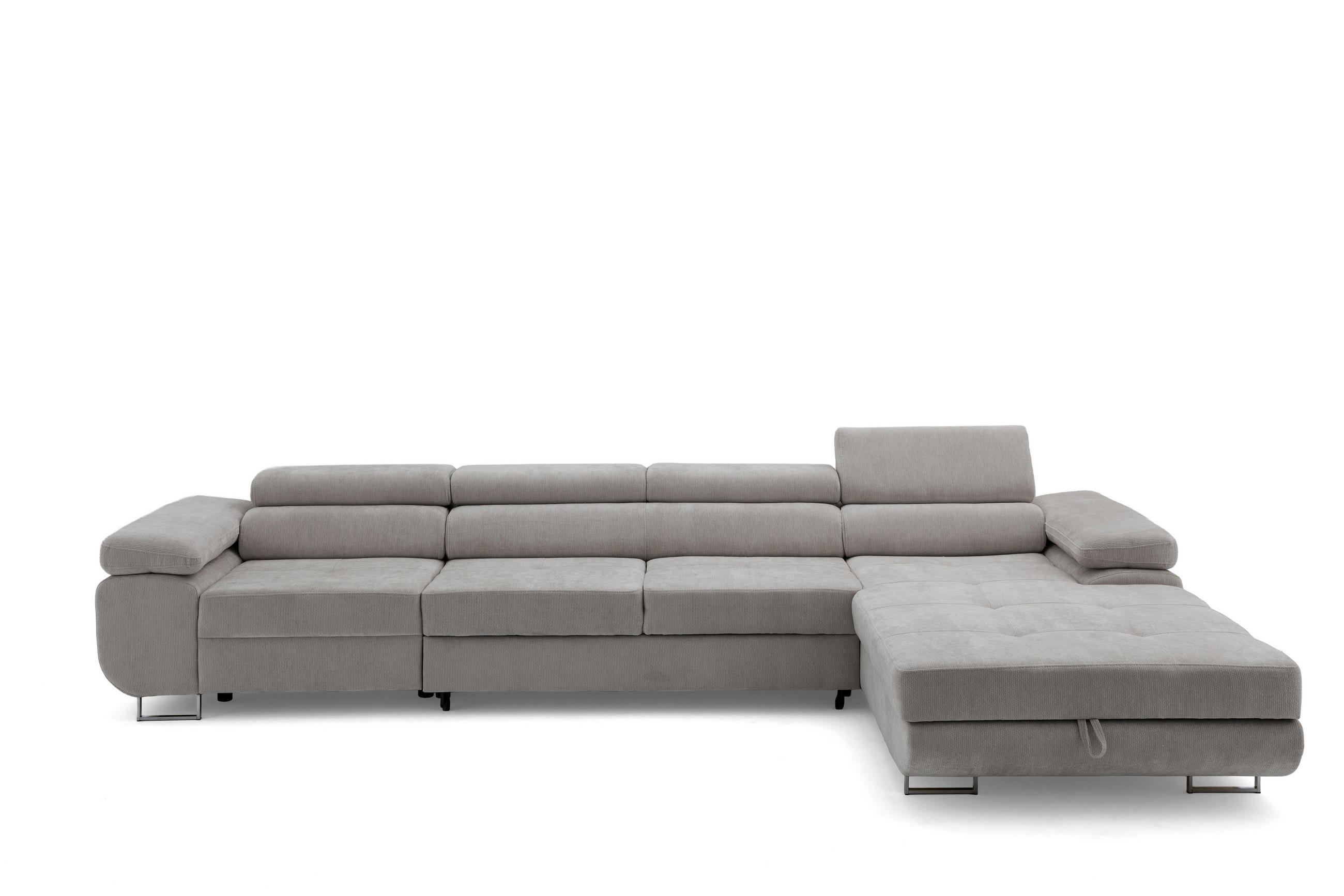ECKSOFA ALONZO MAXI Rechts mit Schlaffunktion 125x195 Chenille Grau - Chromfarben/Grau, Holz/Textil (203/350cm) - Muffo