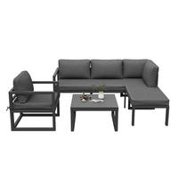 SEIL Gartenmöbel Set Ecksofa mit Eisenrahmen verstellbaren Beinen und Sitz Rückenkissen Grau - Grau, Metall