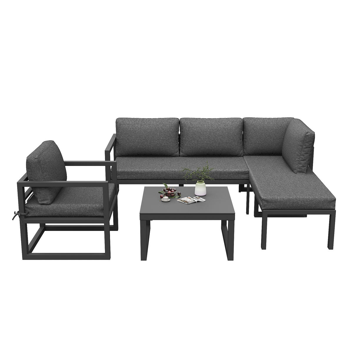 SEIL Gartenmöbel Set Ecksofa mit Eisenrahmen verstellbaren Beinen und Sitz Rückenkissen Grau - Grau, Metall