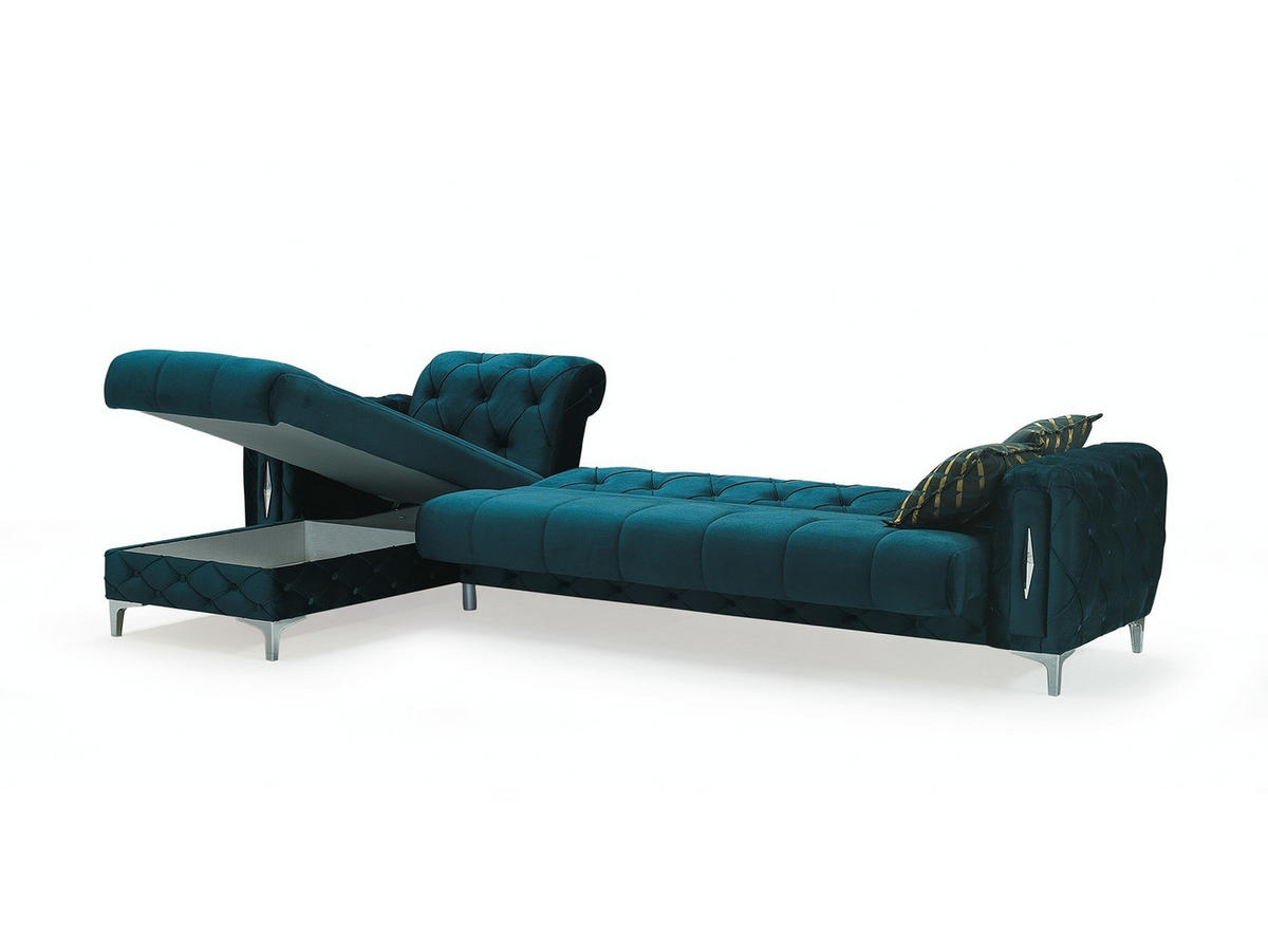 ECKSCHLAFSOFA Patna Grün - Langer Schenkel Rechts - Grün, Holzwerkstoff/Kunststoff (245/315cm)