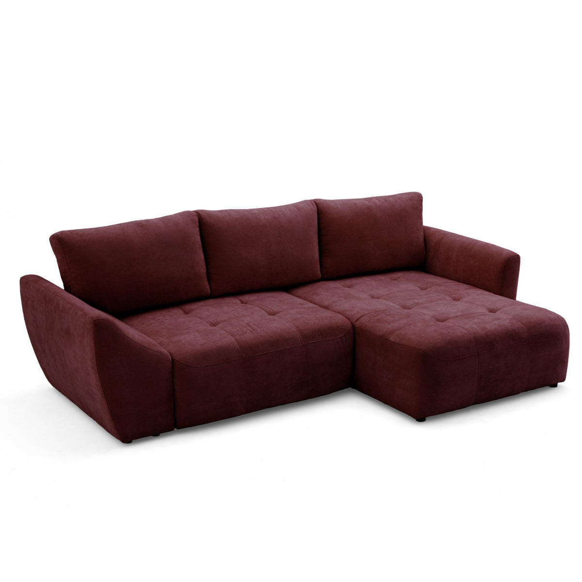 ECKSOFA NICE L Rechts mit Schlaffunktion 137x204 Chenille Rotwein - Schwarz/Dunkelrot, Holz/Textil (165/260cm) - Muffo