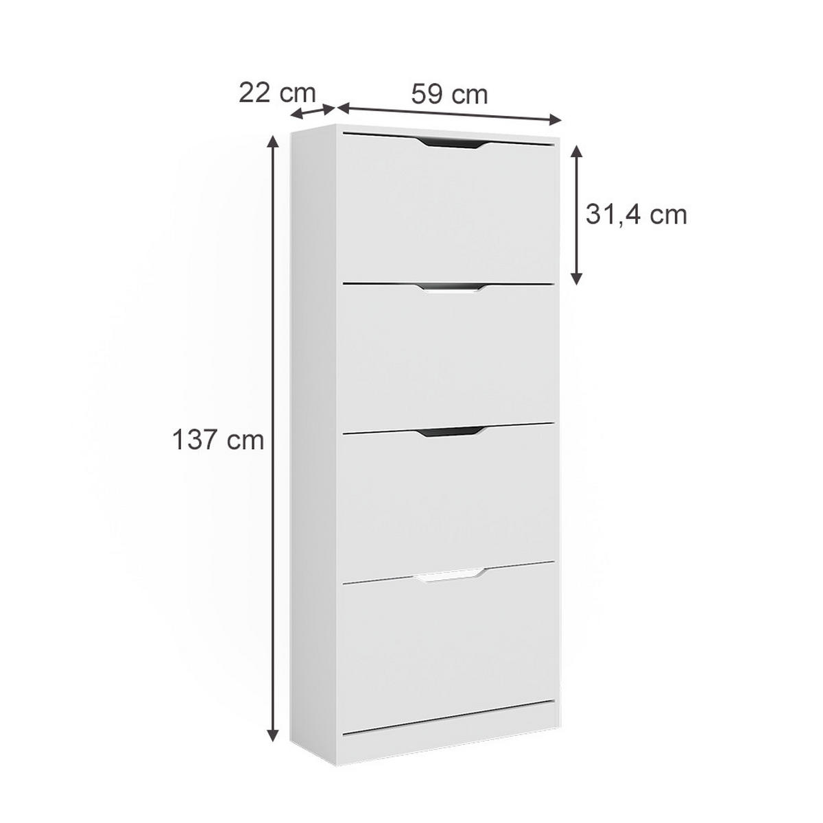 SCHUHKIPPER Luca Weiß 59 x 137 cm mit 4 Klappschubladen - Weiß, Holzwerkstoff (59/137/22cm) - Vicco