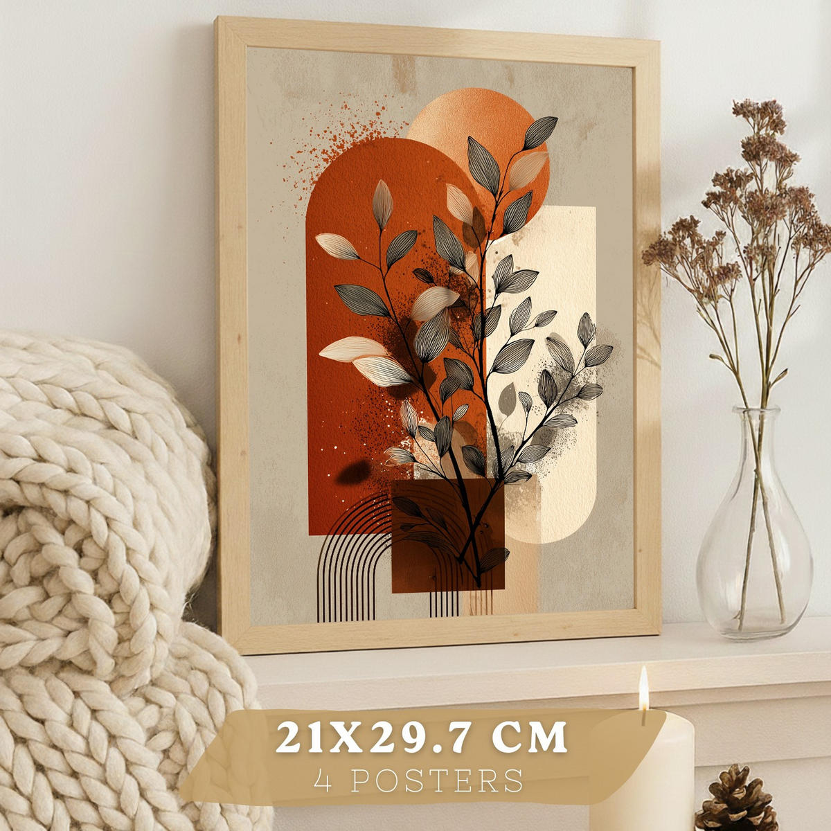 PLAKAT Sada 4 Abstraktní Reds A3 bez rámu - čirá, papír (29.7/1/42cm) - Nacnic