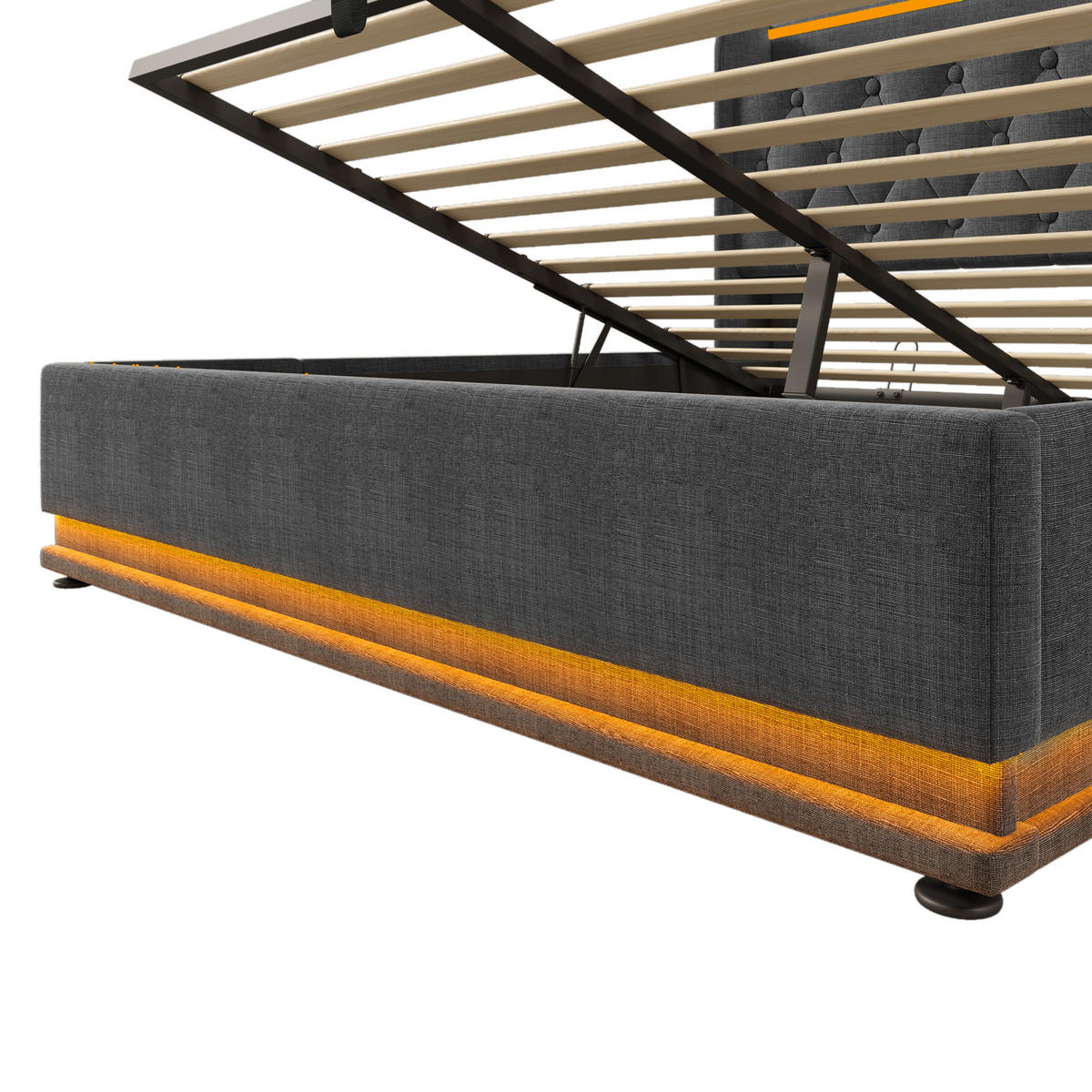 POLSTERBETT aus Leinen 140x200 cm Grau mit LED & Matratze - Grau, Textil (140/200cm) - Modfu