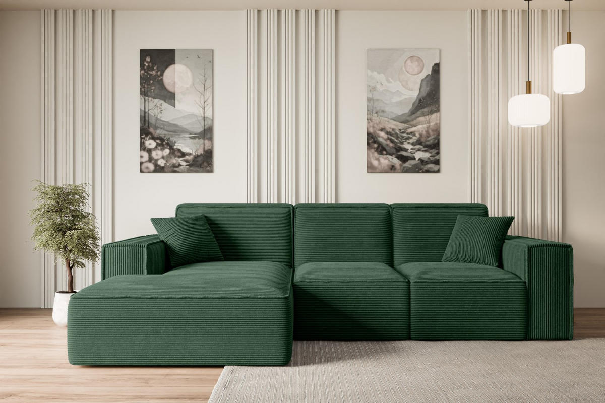 ECKSOFA Ottomane Links SERRA-L - 266x165x73 cm Grün Cord - Schwarz/Grün, Holzwerkstoff/Kunststoff (165/266cm) - ALTDECOR