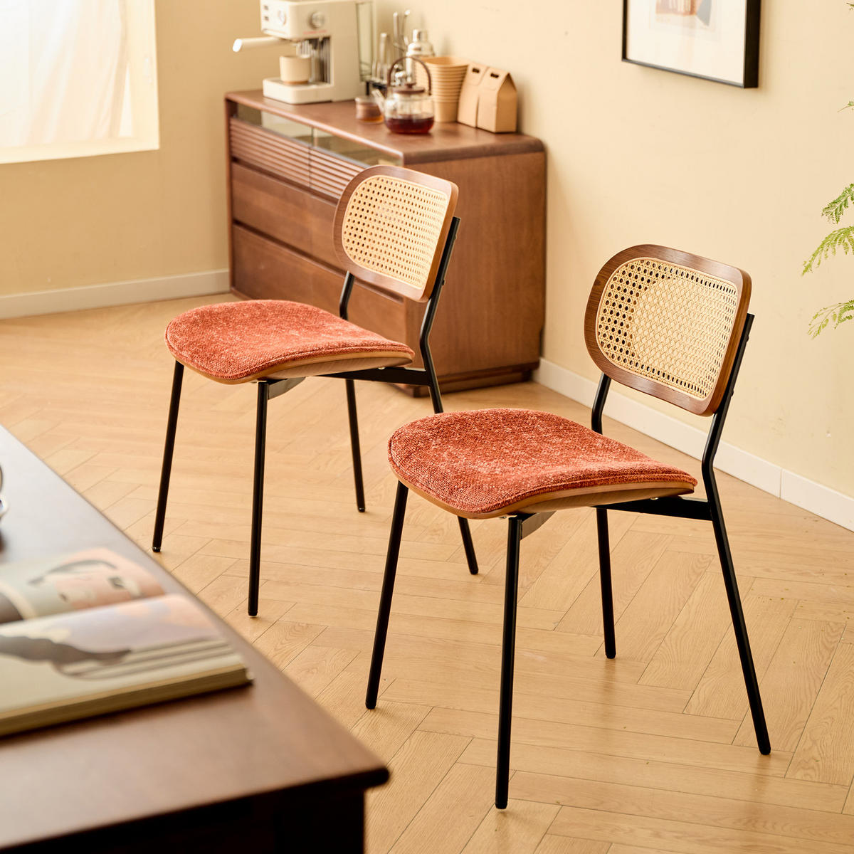 STUHL 2er-Set Kunstleder Terracotta - Schwarz, Textil (46/75/55cm) - Nordlys