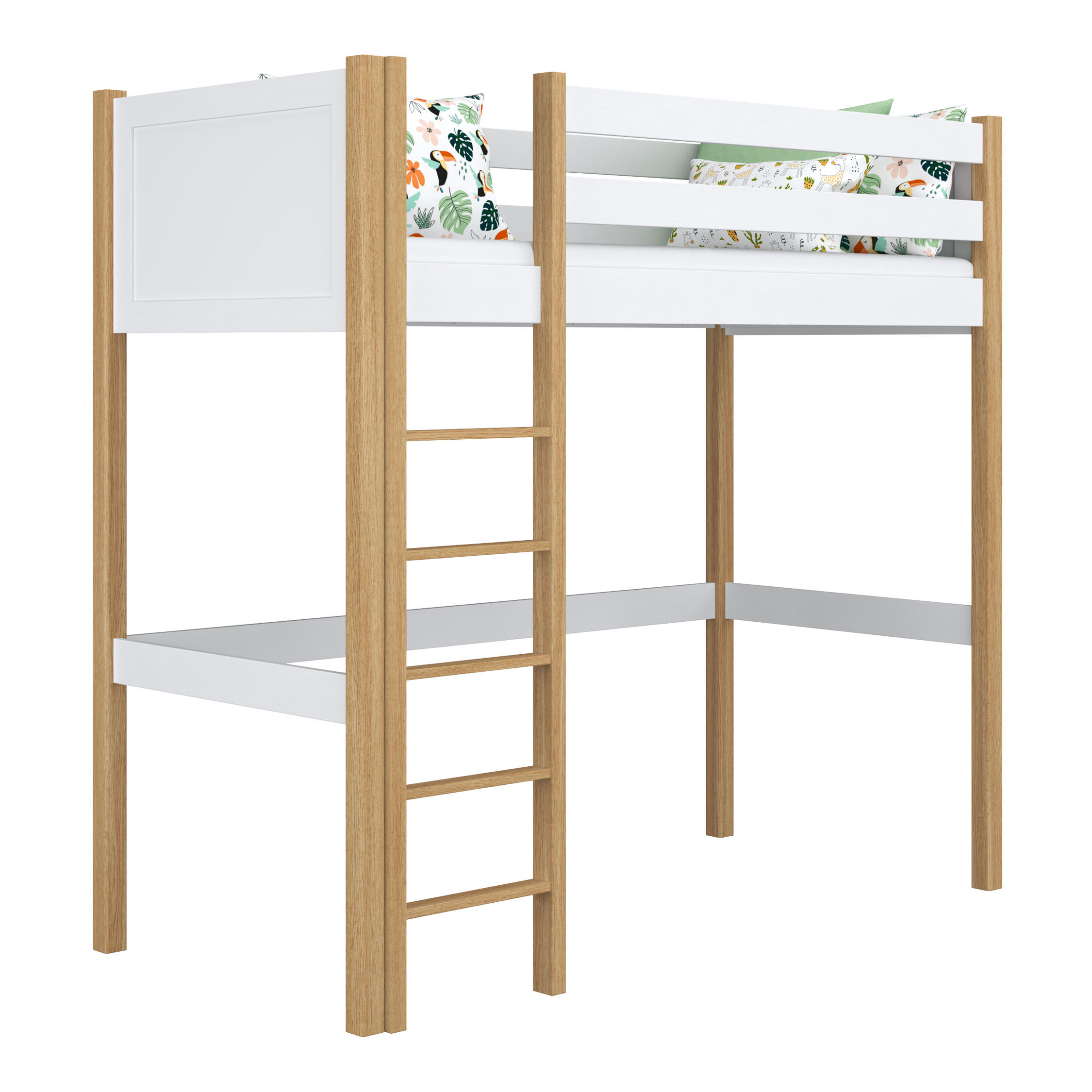 N-Wood Hochbett Eiche Artisan, Weiß 100x180 cm