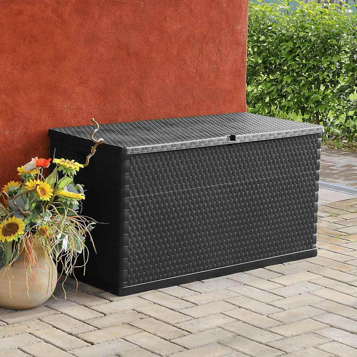 GARTENBOX, Witterungsbeständig, 120/56/63 cm, aus PP Rattan, Anthrazit - Anthrazit, Kunststoff (120/63/56cm) - vidaXL