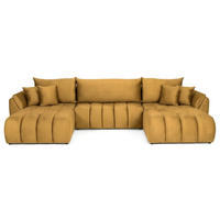 ECKSOFA Iris U mit Schlaffunktion und Bettkasten, U-Form – Senfgelb Samt 382/184/85 cm - Dunkelgelb/Schwarz, Kunststoff/Textil (382/184cm) - WFL GROUP