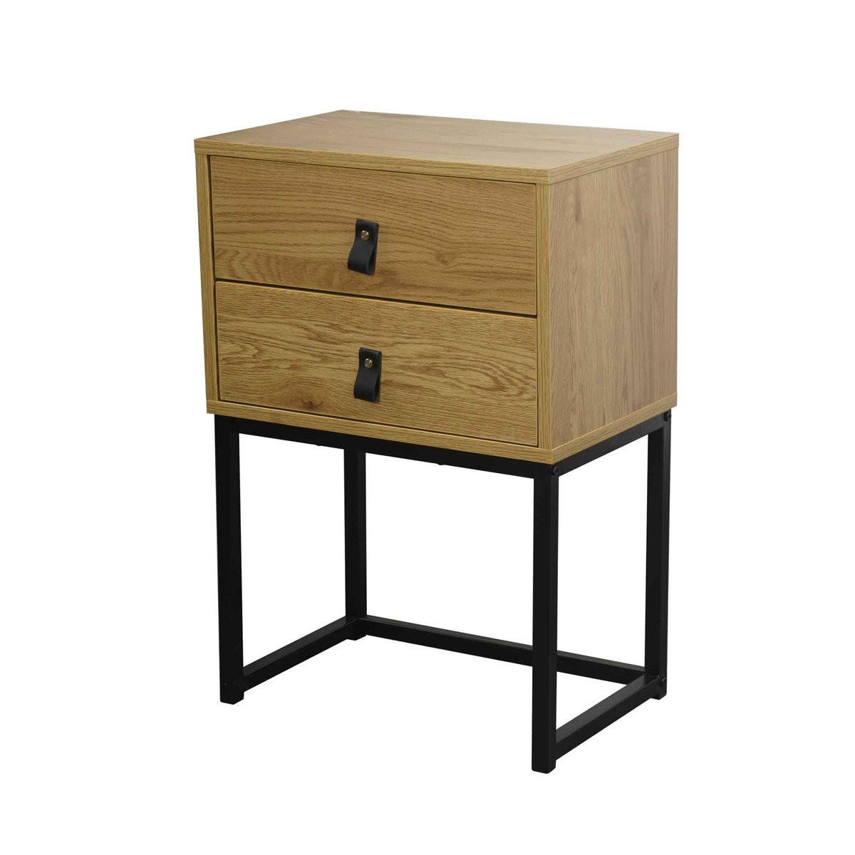 NACHTTISCH mit 2 Schubladen und Metallbeinen in Eichenoptik - Apfelbaumfarben, Holzwerkstoff (29/65.5/45cm) - Calicosy