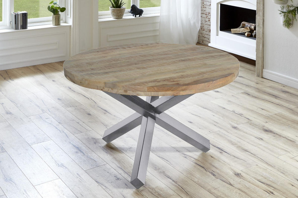 ESSTISCH RUNIS - Beige/Silberfarben, Holz/Metall (120/120/78cm) - SAM