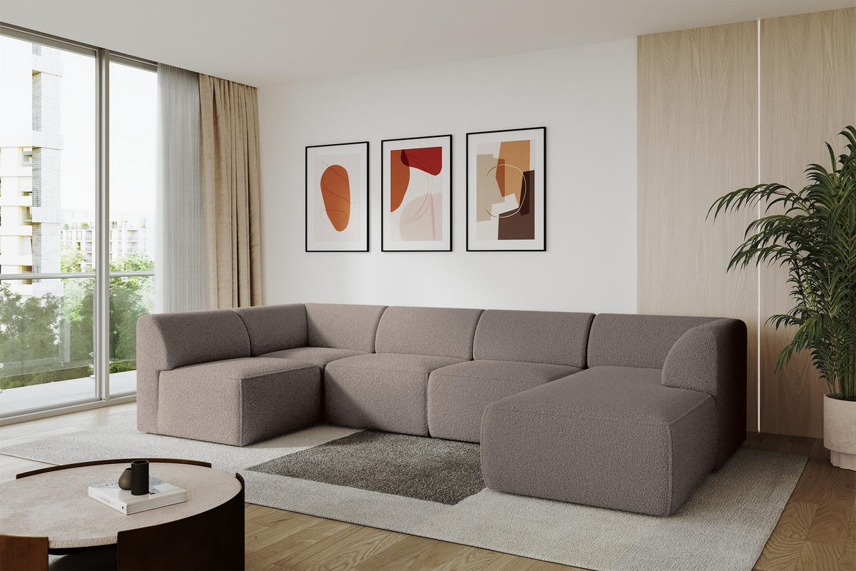 WOHNLANDSCHAFT Ottomane Rechts MOVO-L 345x180x78 cm Braun Bouclé - Schwarz/Braun, Holzwerkstoff/Kunststoff (345/78/180cm) - ALTDECOR