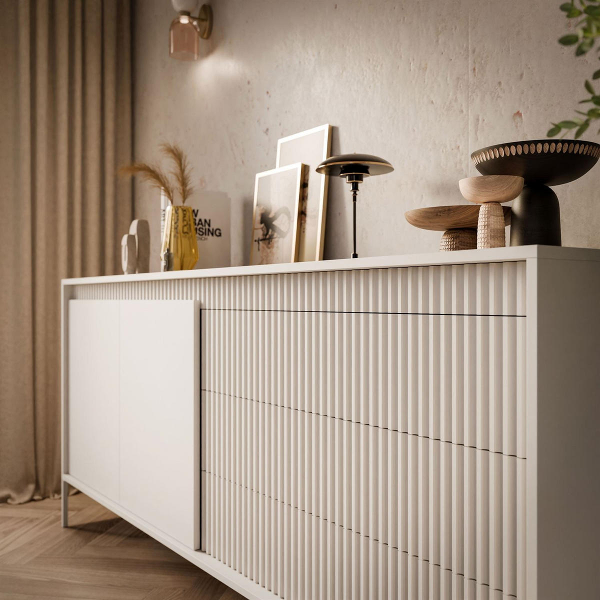 SIDEBOARD YASUMI 153 2D3S mit Schubladen beige - Beige, Holzwerkstoff (153.5/81.4/39.4cm) - Lookway