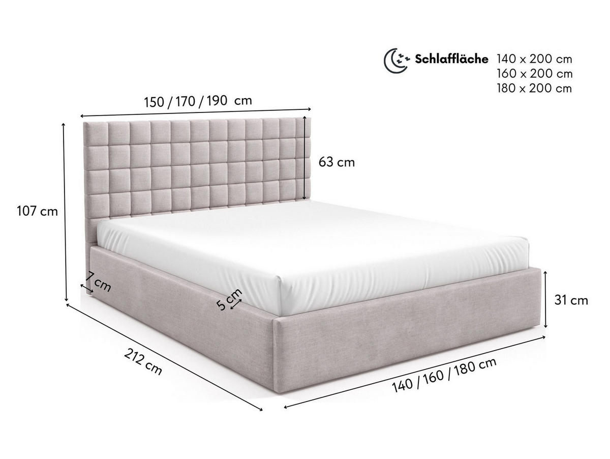 POLSTERBETT BEZA III - Dunkelbeige - Beige, Holz/Textil (140/200cm) - AN-Moebel 4u