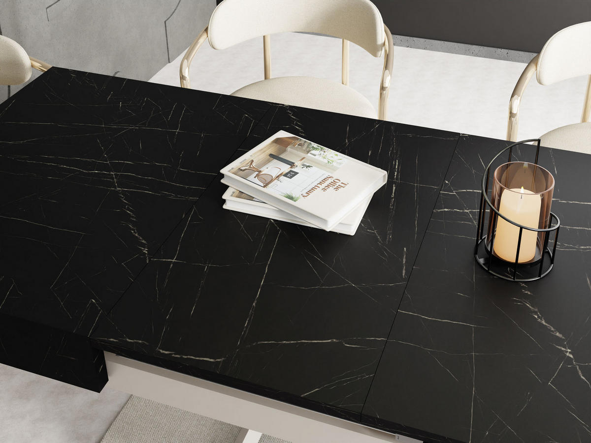 COUCHTISCH Cavetta U höhenverstellbar ausziehbar, Marmor Schwarz 120-200/80/27-76 cm - Kaschmir/Anthrazit, Holzwerkstoff/Metall (80/120/76cm) - WFL GROUP