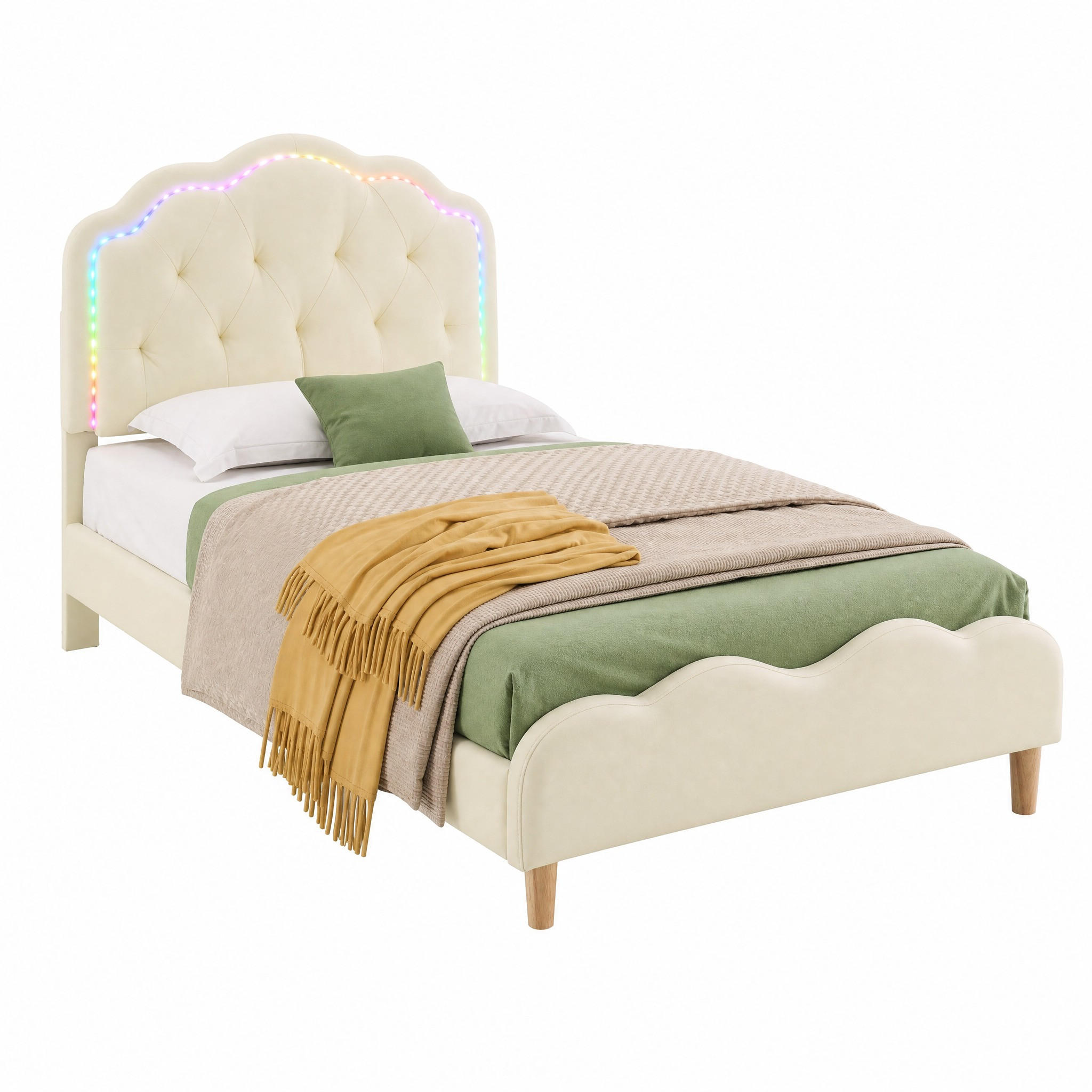 POLSTERBETT mit LED 90x200 cm PU Beige - Beige, Holz (90/200cm) - Meubliv